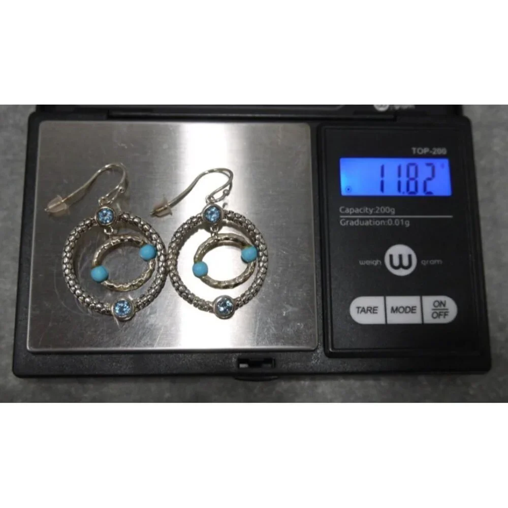 MICHAEL DAWKINS 925 silver earrings with turquois & blue topaz 11.82g NEVER WORN